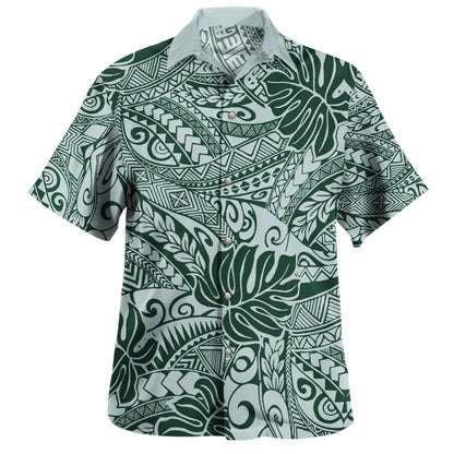 Polynesia Combo Dress And Shirt Tribal Polynesian Pattern Leaf Green