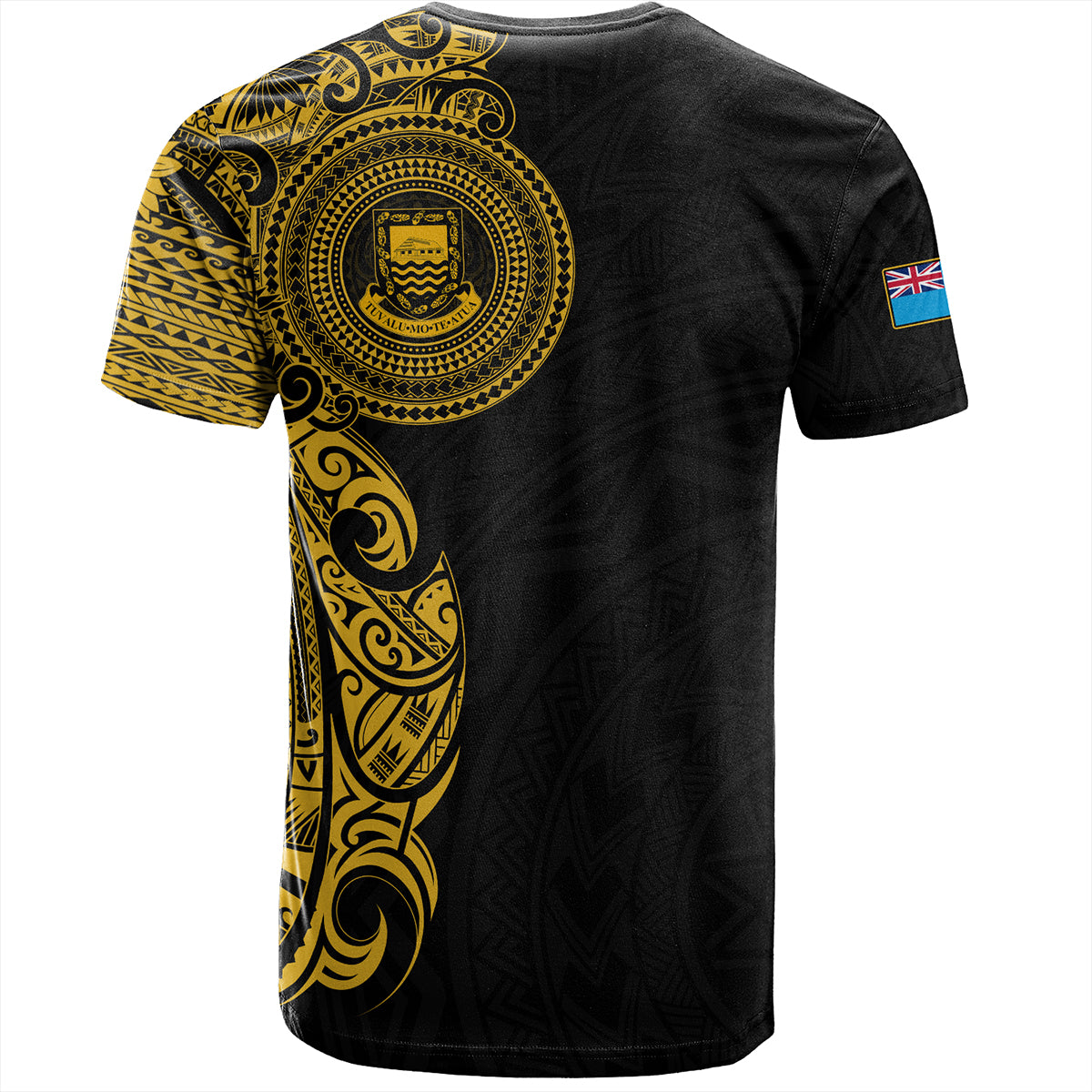 Tuvalu T-Shirt Custom Polynesian Half Sleeve Gold Tattoo With Seal Black