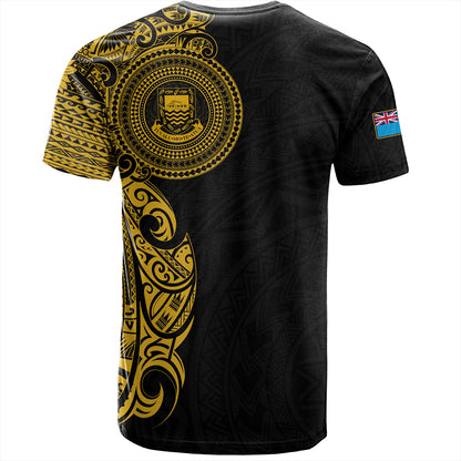 Tuvalu T-Shirt Custom Polynesian Half Sleeve Gold Tattoo With Seal Black