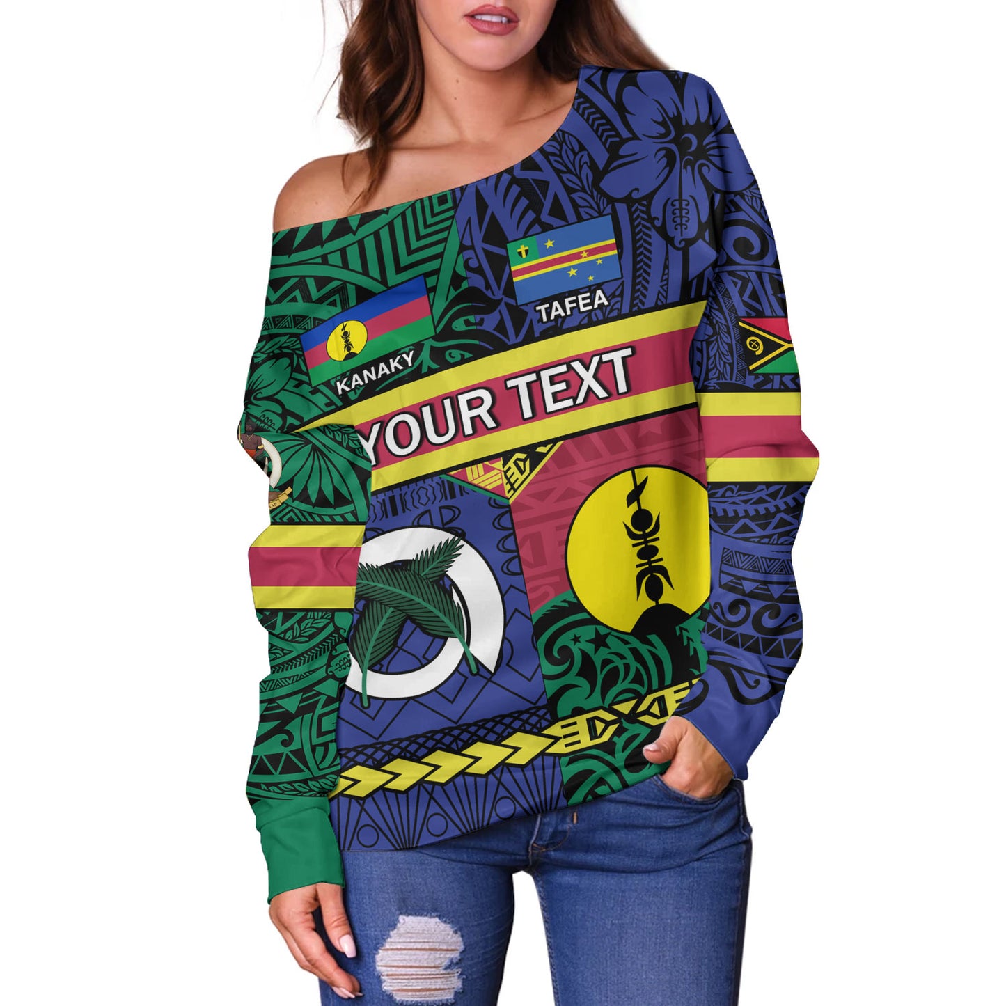 Vanuatu Off Shoulder Sweatshirt Custom Tafea Kanaky Day Tribal Patterns Special Design