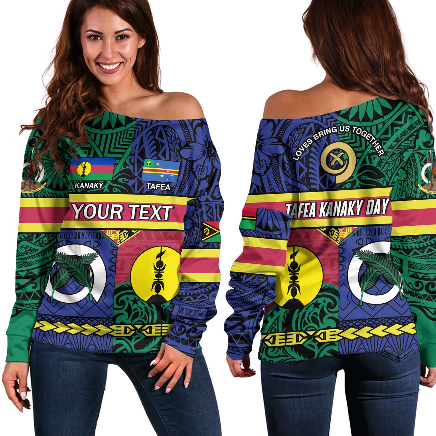 Vanuatu Off Shoulder Sweatshirt Custom Tafea Kanaky Day Tribal Patterns Special Design