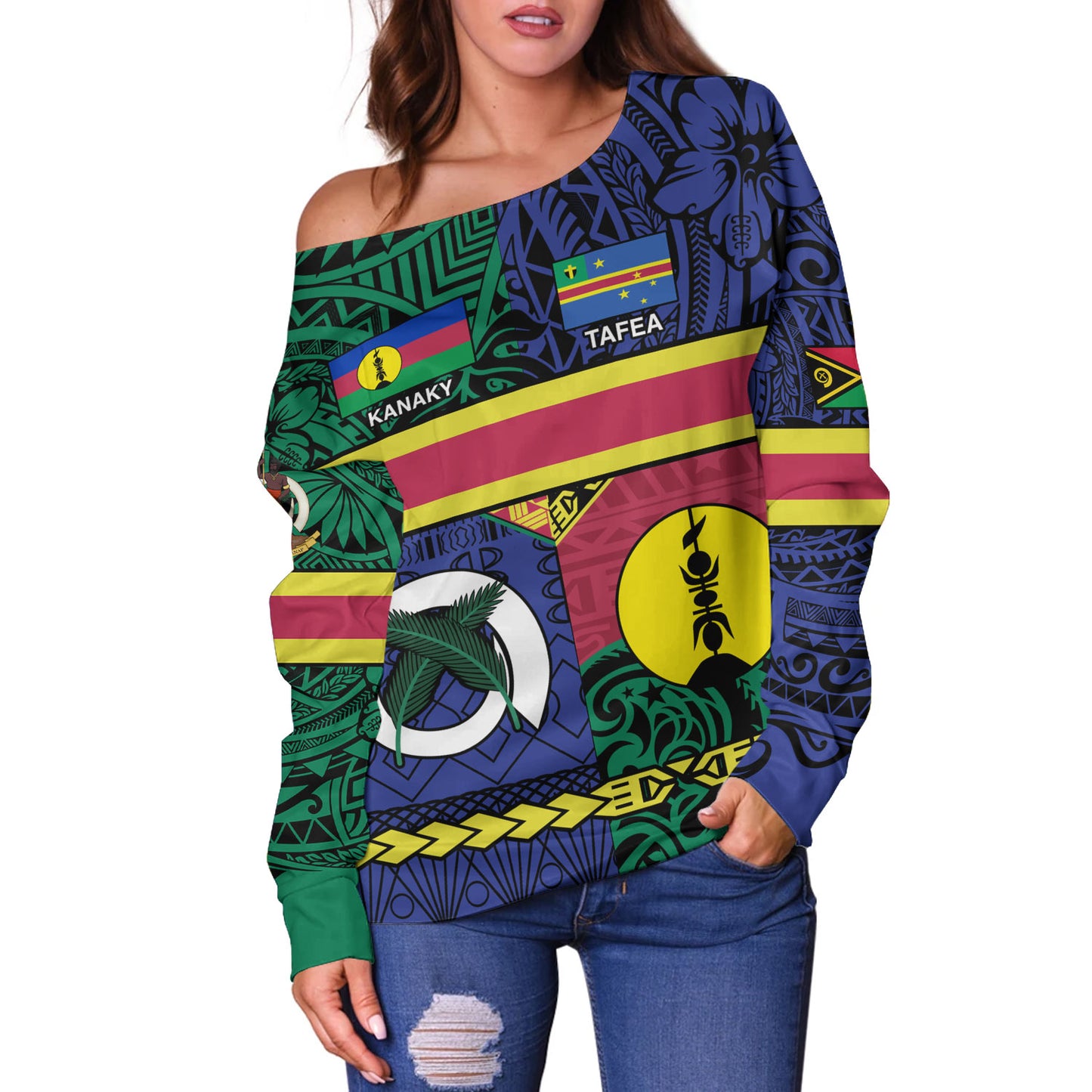 Vanuatu Off Shoulder Sweatshirt Custom Tafea Kanaky Day Tribal Patterns Special Design