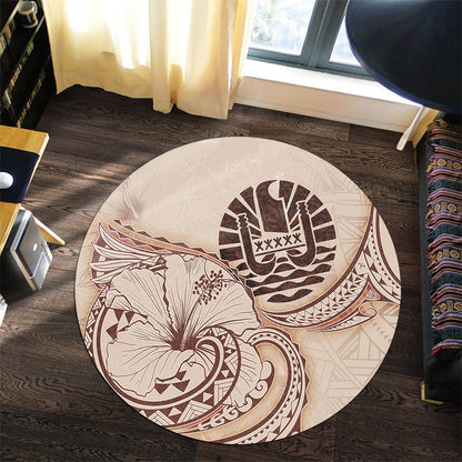 Tahiti Round Rug Hibiscus Flower Vintage Style