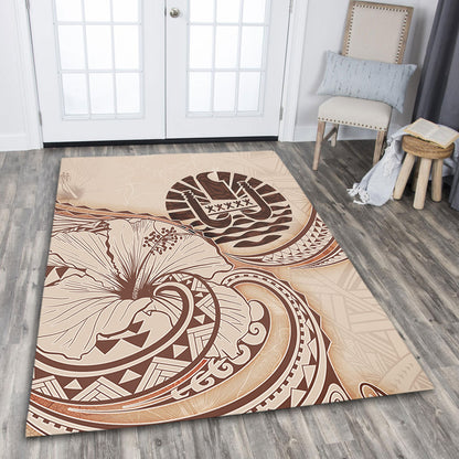 Tahiti Area Rug Hibiscus Flower Vintage Style