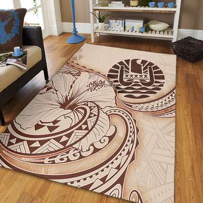 Tahiti Area Rug Hibiscus Flower Vintage Style
