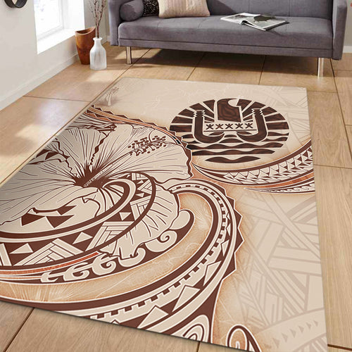 Tahiti Area Rug Hibiscus Flower Vintage Style