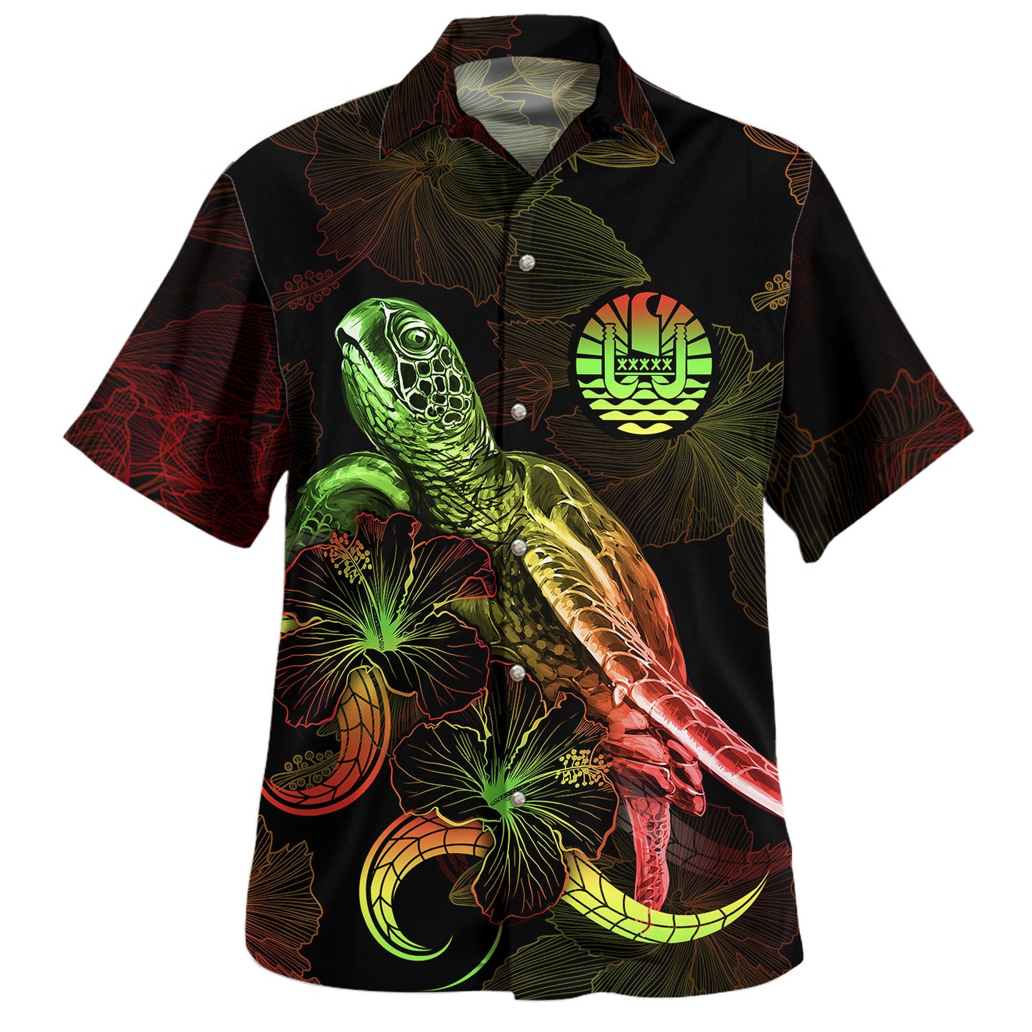 Tahiti Hawaiian Shirt Sea Turtle With Blooming Hibiscus Flowers Reggae