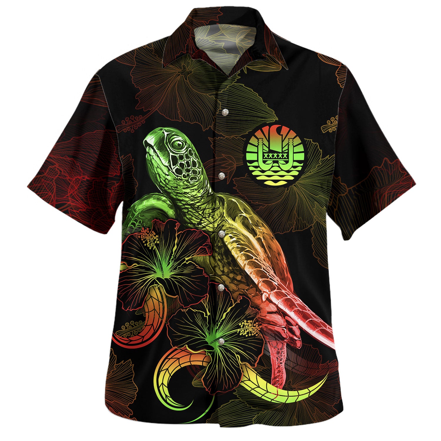 Tahiti Hawaiian Shirt Sea Turtle With Blooming Hibiscus Flowers Reggae