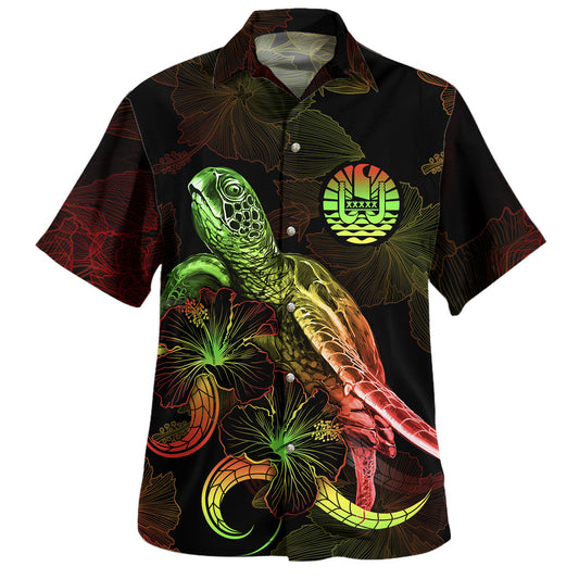 Tahiti Hawaiian Shirt Sea Turtle With Blooming Hibiscus Flowers Reggae
