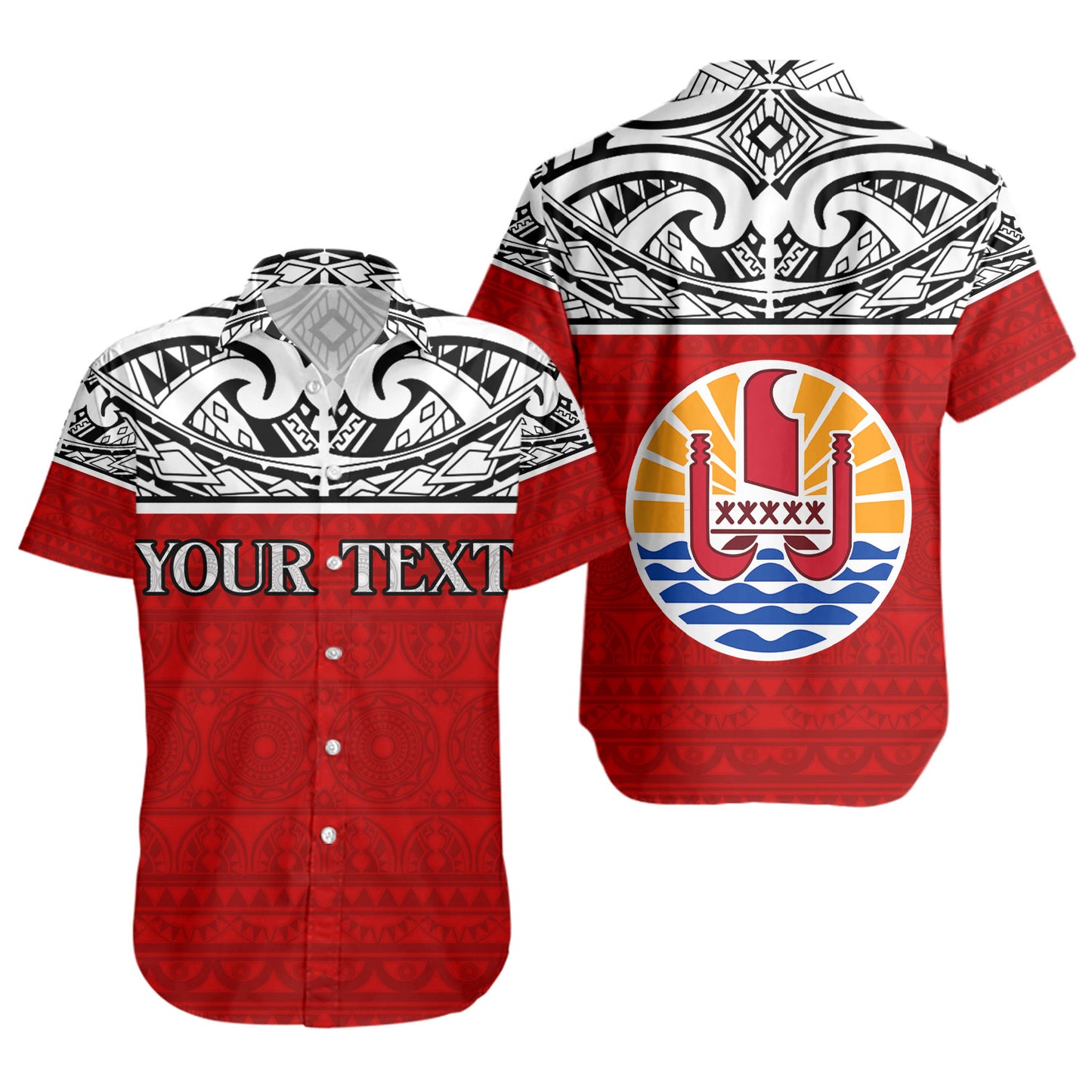 Tahiti Custom Personalised Short Sleeve Shirt Coat Of Arms Polynesia Patterns Style