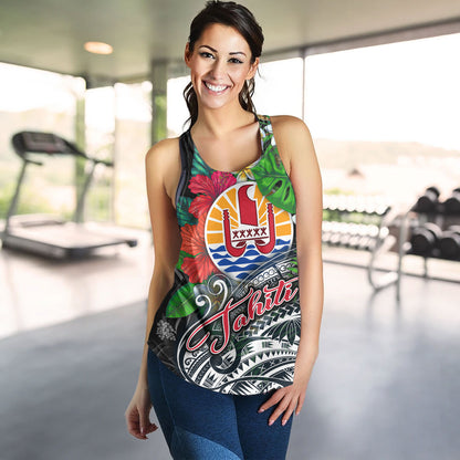 Tahiti Custom Personalised Women Tank Hibiscus And Plumeria With Palm Branches Vintage Style