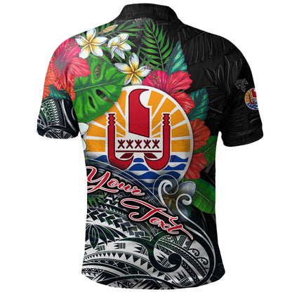Tahiti Custom Personalised Polo Shirt Hibiscus And Plumeria With Palm Branches Vintage Style