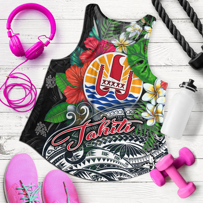 Tahiti Custom Personalised Women Tank Hibiscus And Plumeria With Palm Branches Vintage Style