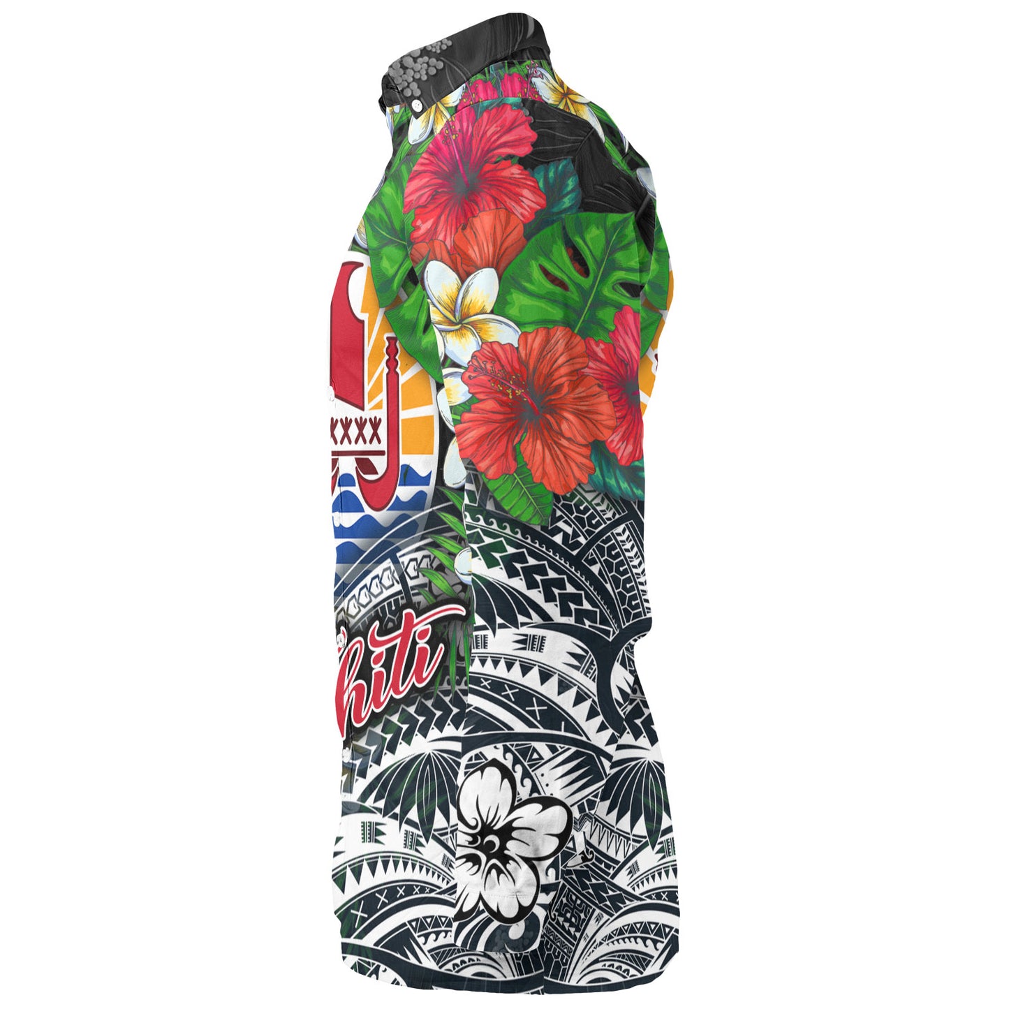 Tahiti Custom Personalised Long Sleeve Shirt Hibiscus And Plumeria With Palm Branches Vintage Style