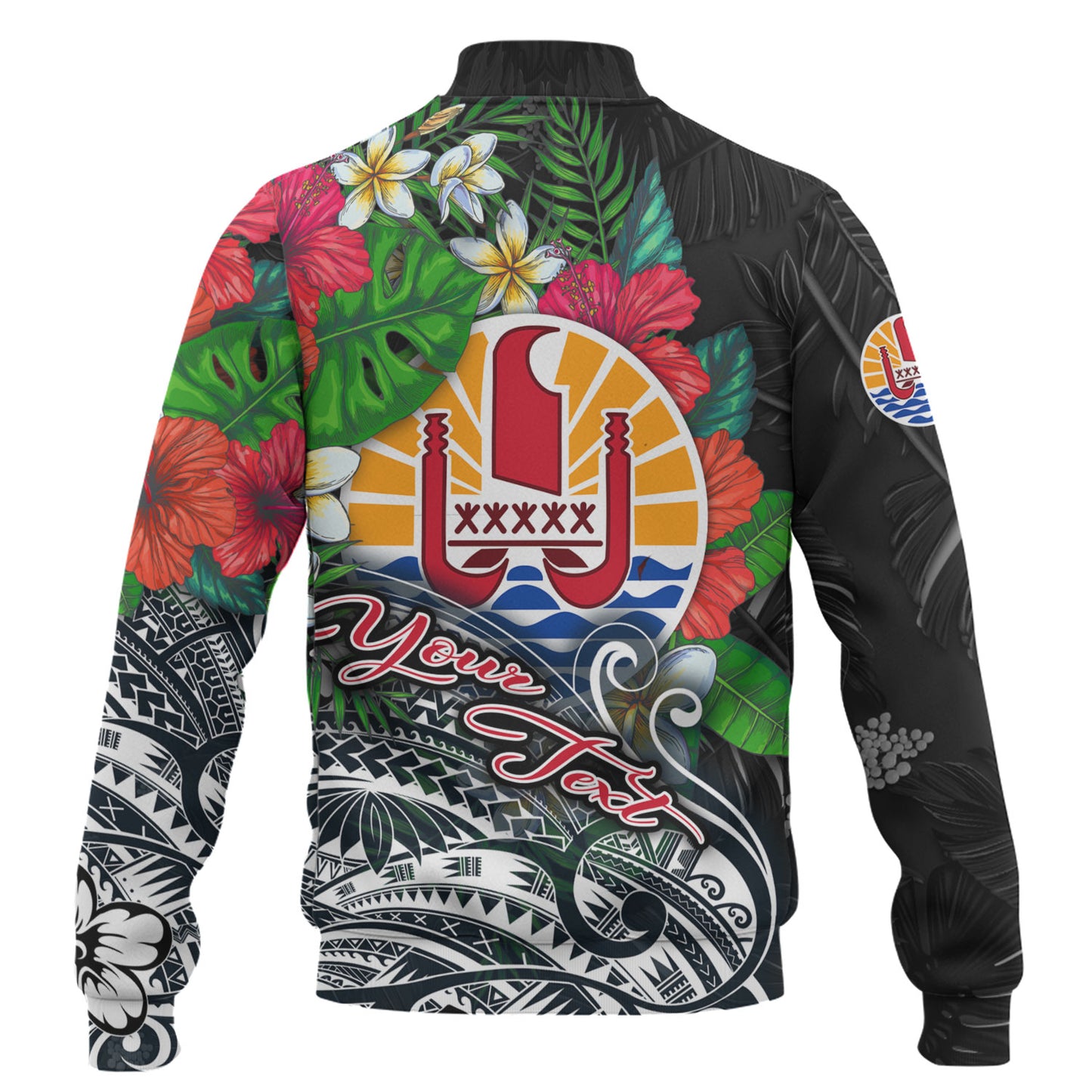 Tahiti Custom Personalised Baseball Jacket Hibiscus And Plumeria With Palm Branches Vintage Style