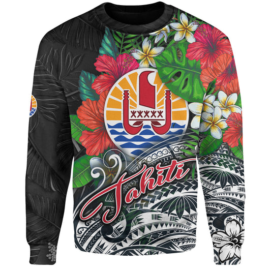 Tahiti Custom Personalised Sweatshirt Hibiscus And Plumeria With Palm Branches Vintage Style