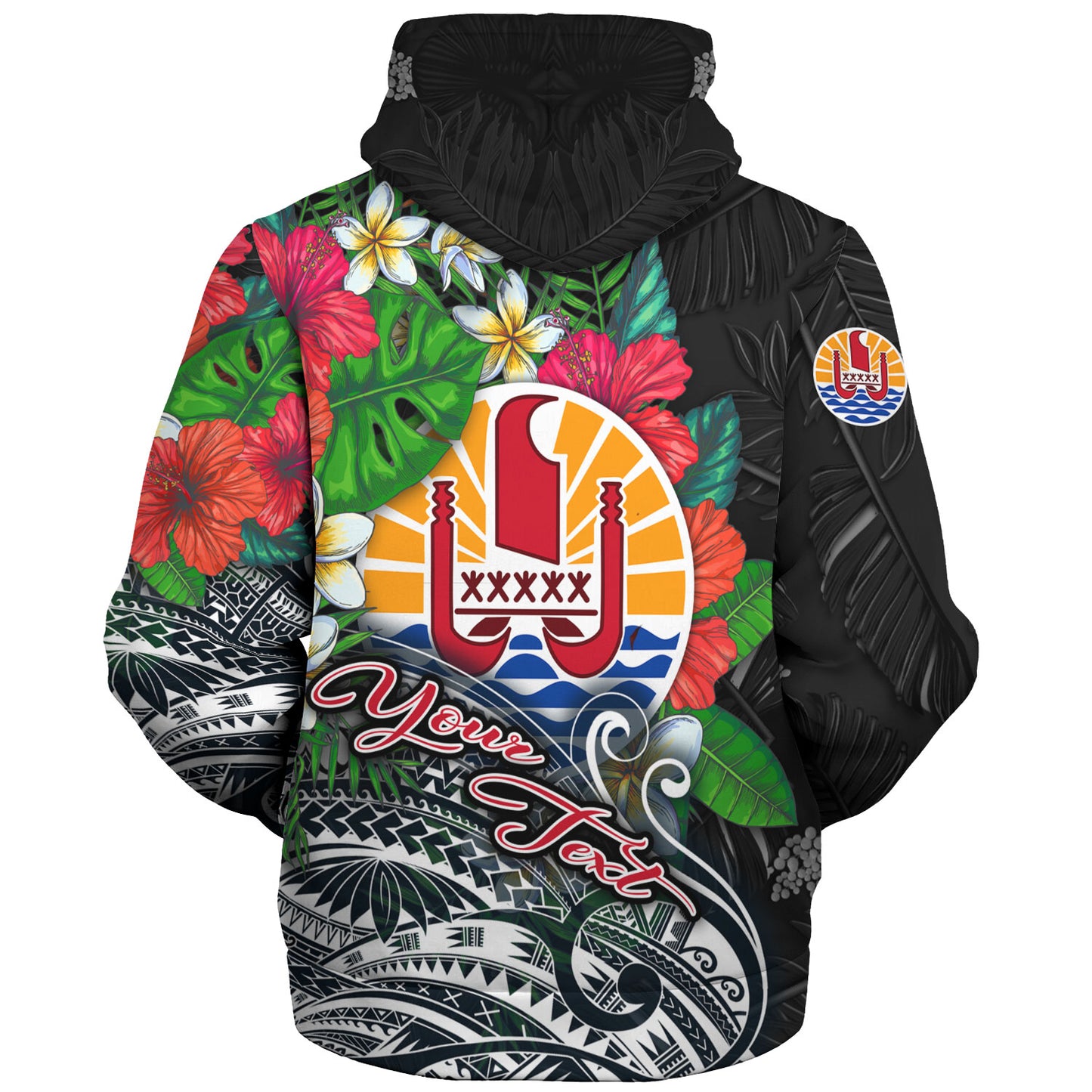 Tahiti Custom Personalised Sherpa Hoodie Hibiscus And Plumeria With Palm Branches Vintage Style