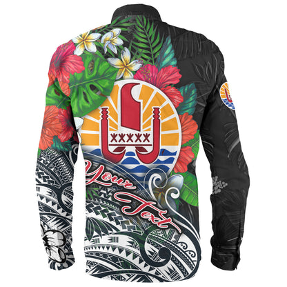 Tahiti Custom Personalised Long Sleeve Shirt Hibiscus And Plumeria With Palm Branches Vintage Style