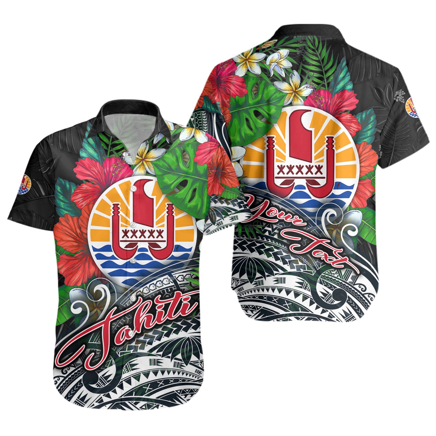 Tahiti Custom Personalised Short Sleeve Shirt Hibiscus And Plumeria With Palm Branches Vintage Style