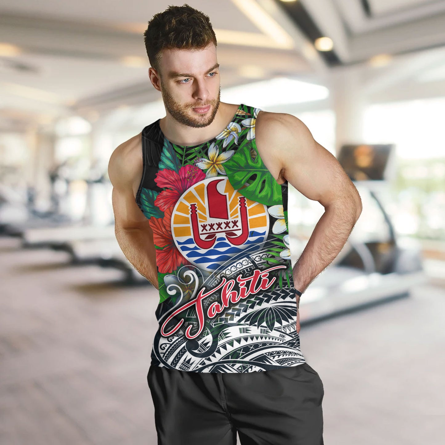 Tahiti Custom Personalised Tank Top Hibiscus And Plumeria With Palm Branches Vintage Style