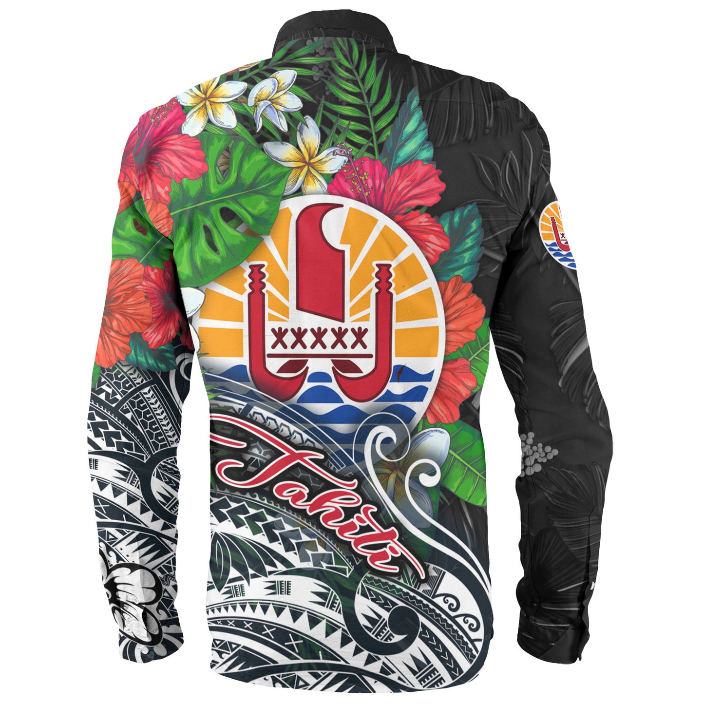 Tahiti Custom Personalised Long Sleeve Shirt Hibiscus And Plumeria With Palm Branches Vintage Style