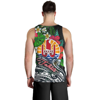 Tahiti Custom Personalised Tank Top Hibiscus And Plumeria With Palm Branches Vintage Style