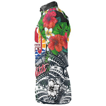 Tahiti Custom Personalised Long Sleeve Shirt Hibiscus And Plumeria With Palm Branches Vintage Style