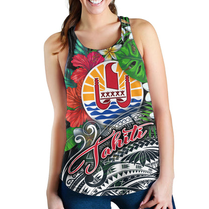 Tahiti Custom Personalised Women Tank Hibiscus And Plumeria With Palm Branches Vintage Style
