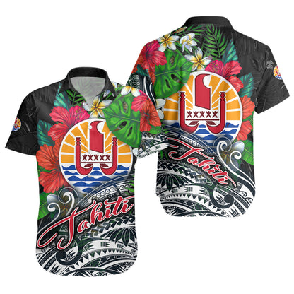 Tahiti Custom Personalised Short Sleeve Shirt Hibiscus And Plumeria With Palm Branches Vintage Style