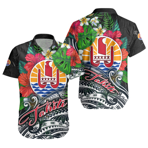 Tahiti Custom Personalised Short Sleeve Shirt Hibiscus And Plumeria With Palm Branches Vintage Style