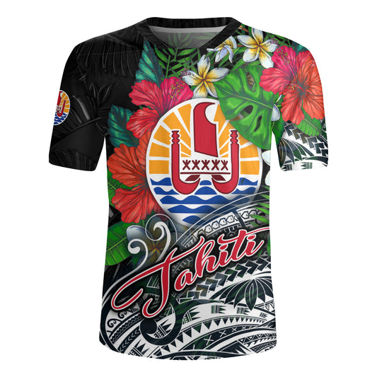 Tahiti Custom Personalised Rugby Jersey Hibiscus And Plumeria With Palm Branches Vintage Style