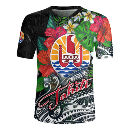 Tahiti Custom Personalised Rugby Jersey Hibiscus And Plumeria With Palm Branches Vintage Style