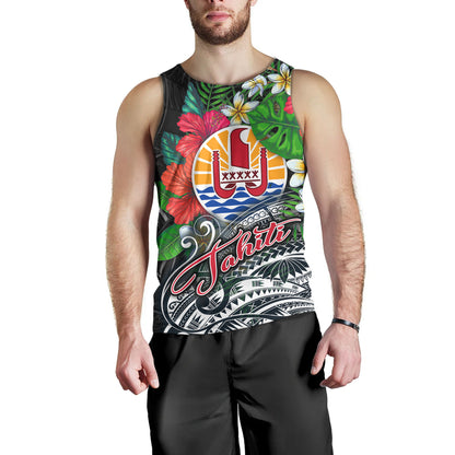 Tahiti Custom Personalised Tank Top Hibiscus And Plumeria With Palm Branches Vintage Style