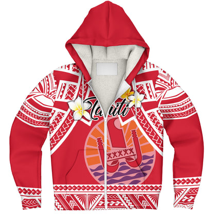 Tahiti Custom Personalised Sherpa Hoodie Tahitian Plumeria Flowers Mix Tribal Patterns