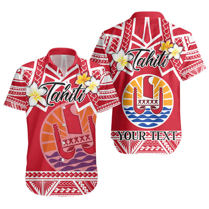 Tahiti Custom Personalised Short Sleeve Shirt Tahitian Plumeria Flowers Mix Tribal Patterns