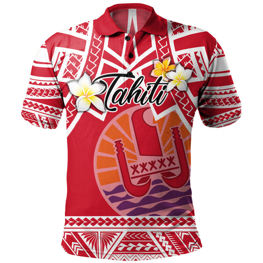 Tahiti Custom Personalised Polo Shirt Tahitian Plumeria Flowers Mix Tribal Patterns
