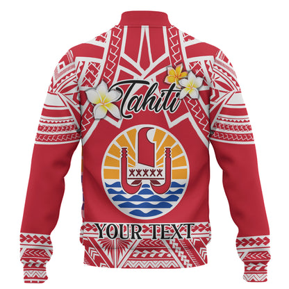 Tahiti Custom Personalised Baseball Jacket Tahitian Plumeria Flowers Mix Tribal Patterns