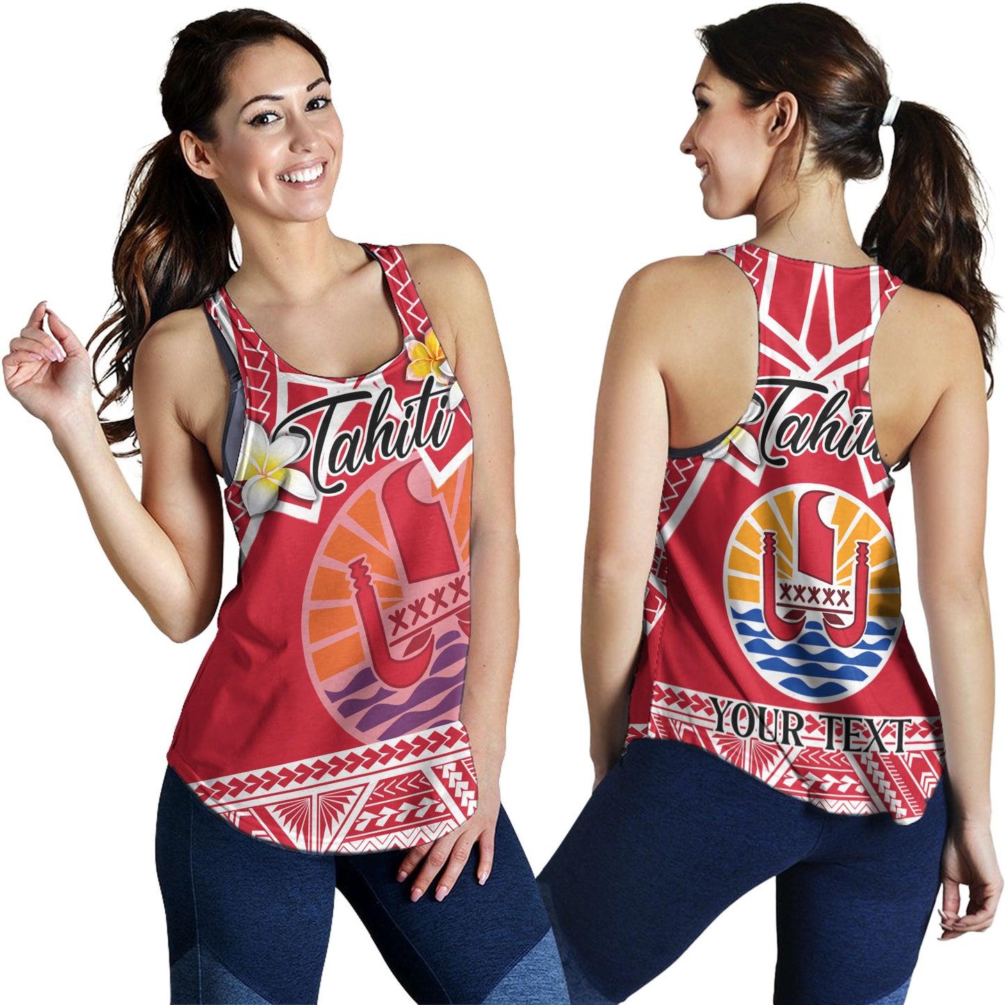 Tahiti Custom Personalised Women Tank Tahitian Plumeria Flowers Mix Tribal Patterns