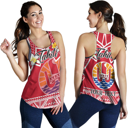 Tahiti Custom Personalised Women Tank Tahitian Plumeria Flowers Mix Tribal Patterns