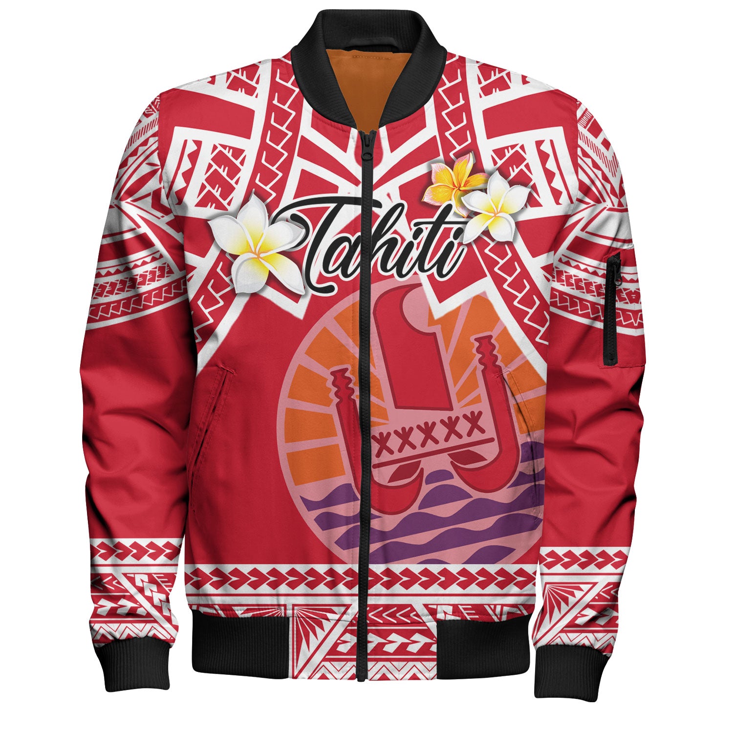 Tahiti Custom Personalised Bomber Jacket Tahitian Plumeria Flowers Mix ...