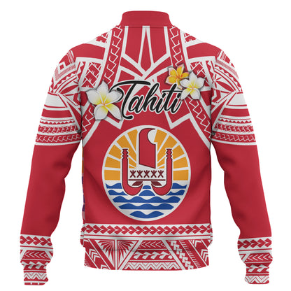 Tahiti Custom Personalised Baseball Jacket Tahitian Plumeria Flowers Mix Tribal Patterns