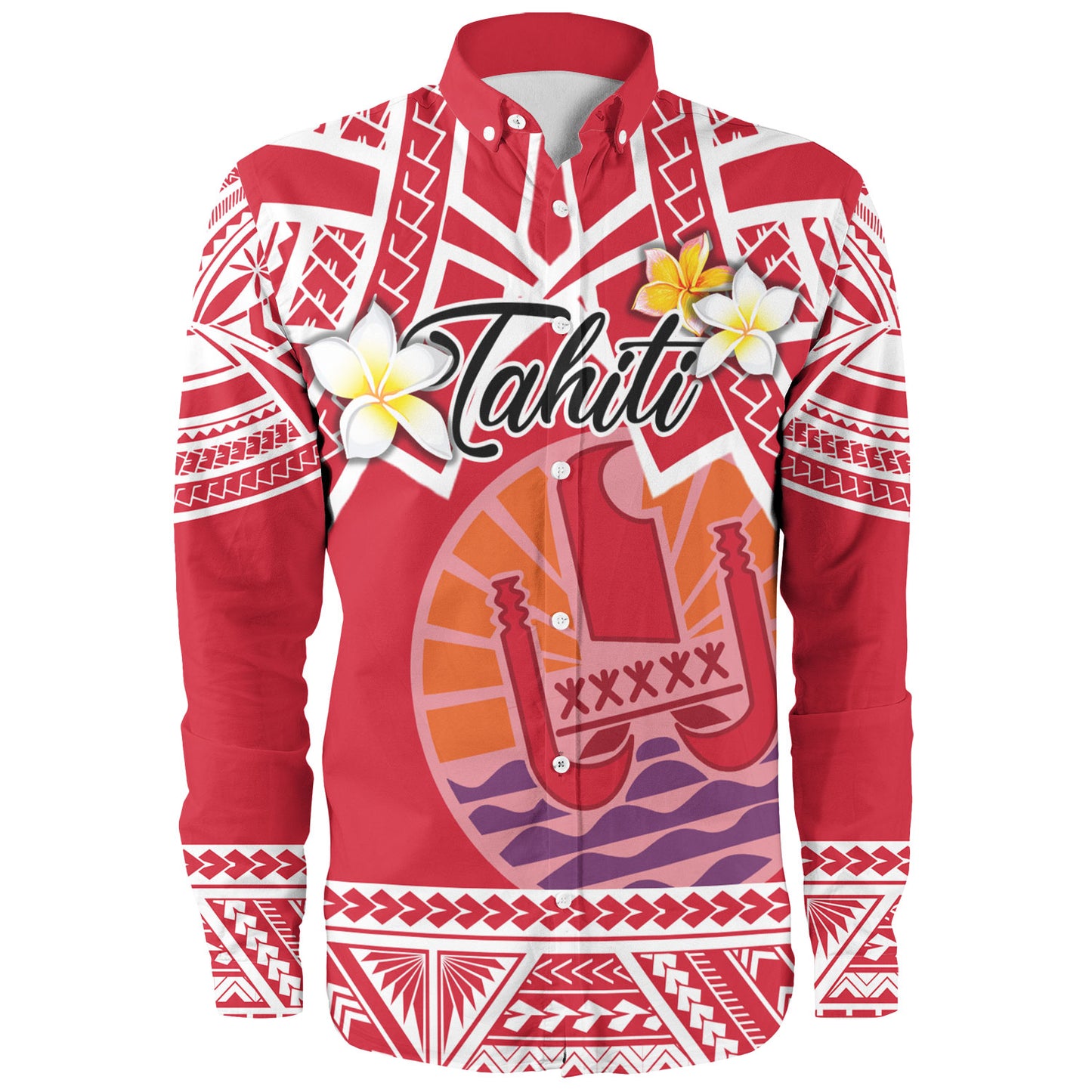 Tahiti Custom Personalised Long Sleeve Shirt Tahitian Plumeria Flowers Mix Tribal Patterns