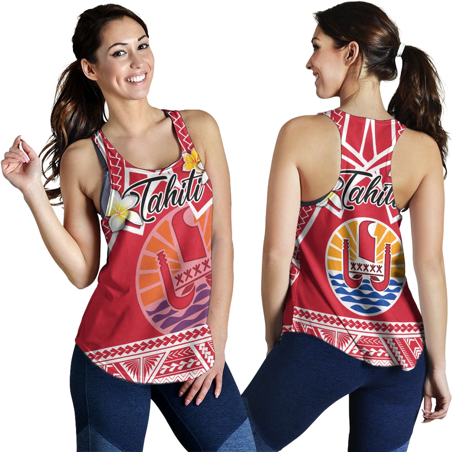 Tahiti Custom Personalised Women Tank Tahitian Plumeria Flowers Mix Tribal Patterns