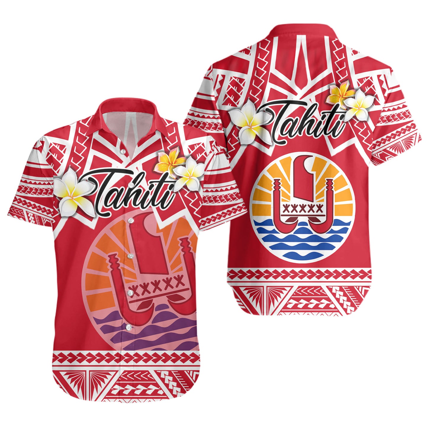 Tahiti Custom Personalised Short Sleeve Shirt Tahitian Plumeria Flowers Mix Tribal Patterns