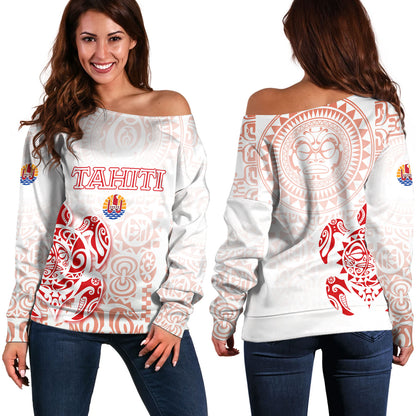 Tahiti Off Shoulder Sweatshirt Tahitian Tribal Tattoos Style