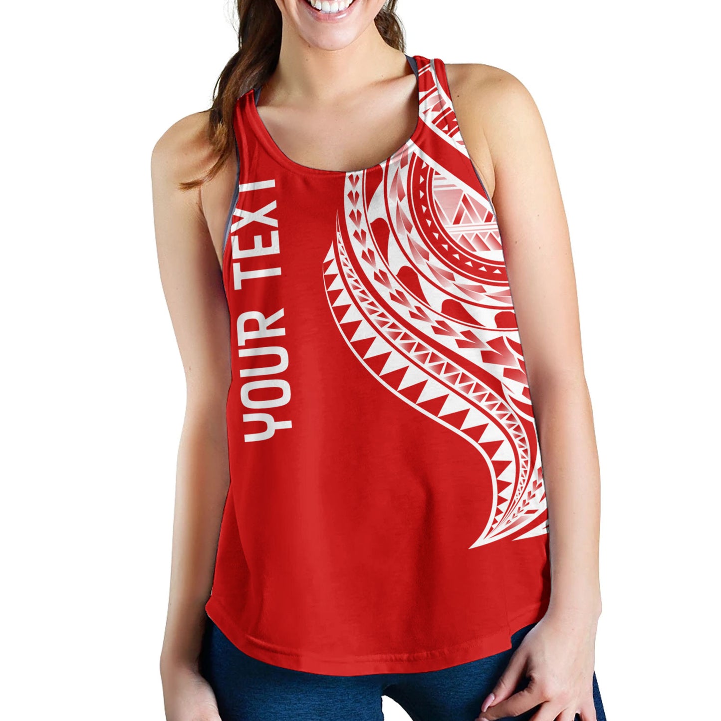 Tahiti Custom Personalised Women Tank Tatau White Patterns With Coat Of Arms