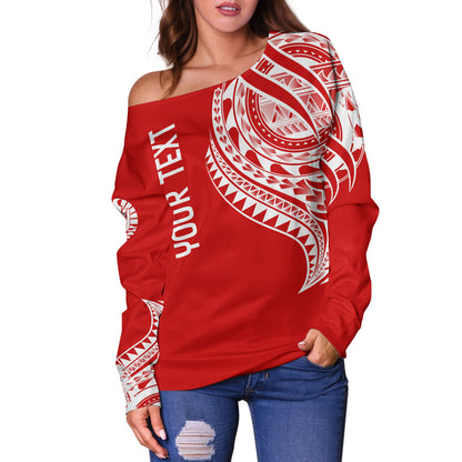 Tahiti Custom Personalised Off Shoulder Sweatshirt Tatau White Patterns With Coat Of Arms