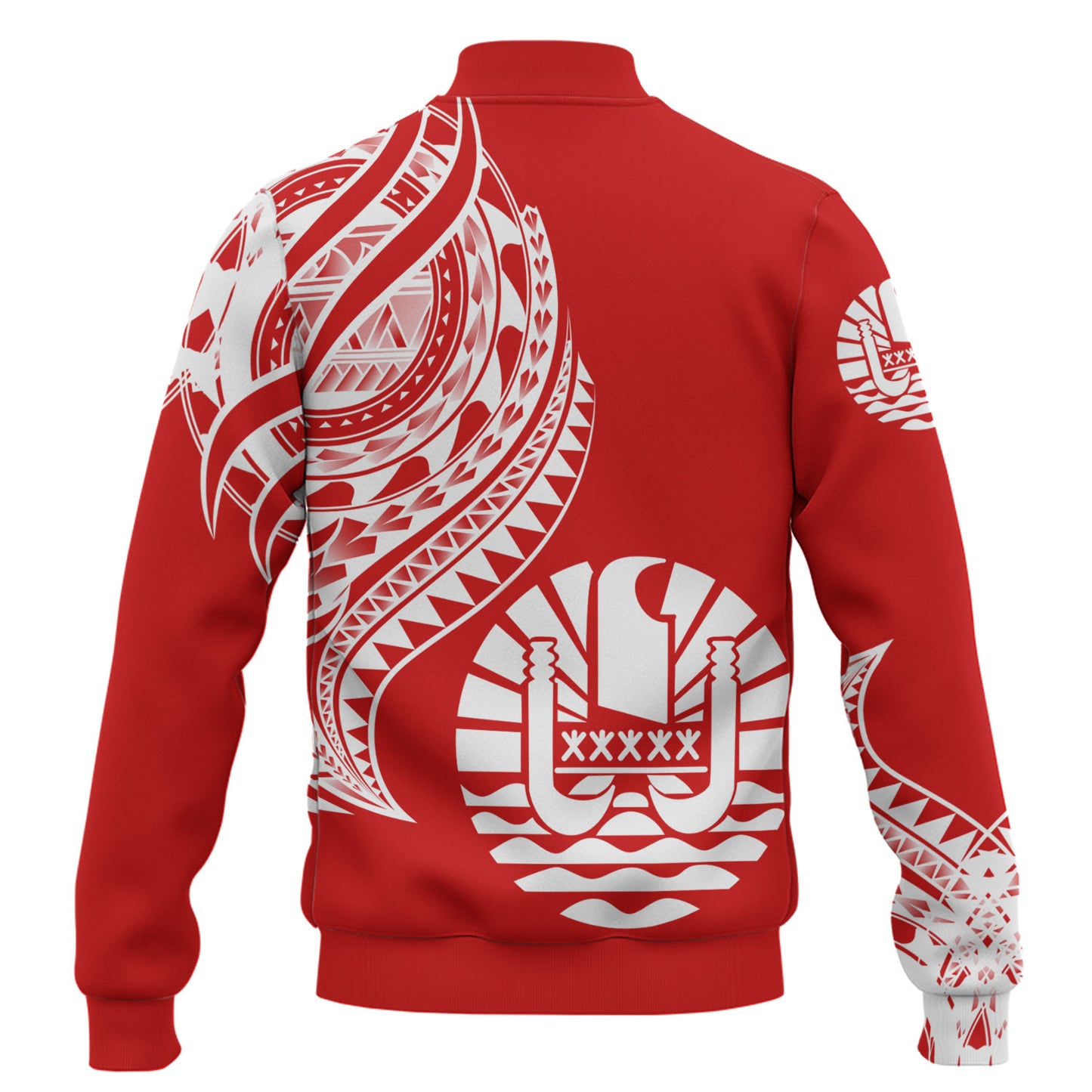 Tahiti Custom Personalised Baseball Jacket Tatau White Patterns With Coat Of Arms