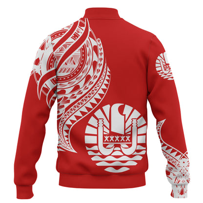 Tahiti Custom Personalised Baseball Jacket Tatau White Patterns With Coat Of Arms