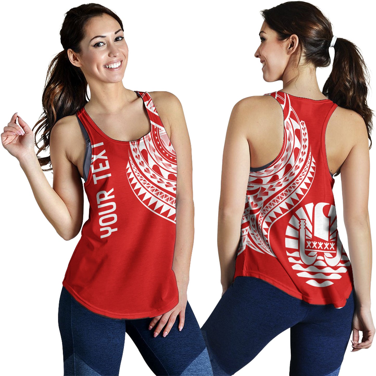 Tahiti Custom Personalised Women Tank Tatau White Patterns With Coat Of Arms